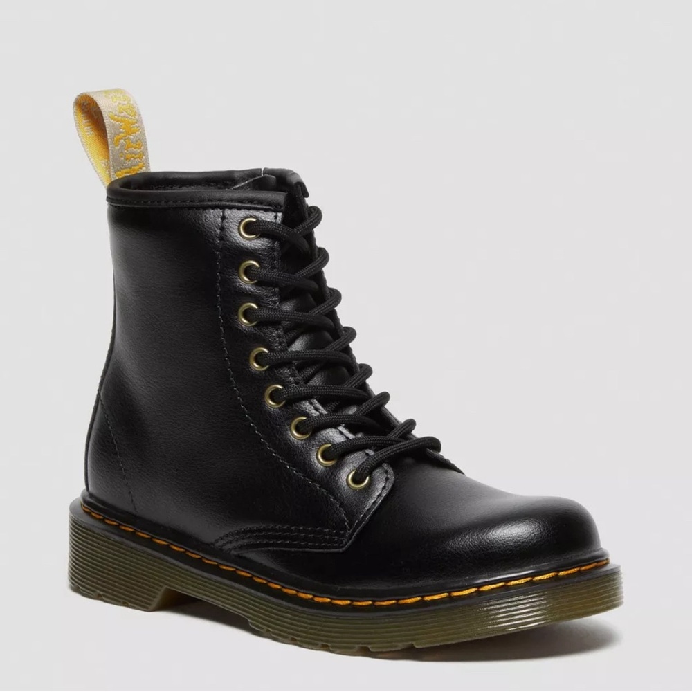 Dr Martens 1460 Junior Youth Sz 3 Vegan Black Lace Up Combat Boots Unisex Chunky